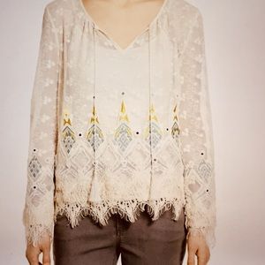 Elie Tahari Imelda Long-Sleeve Embroidered Blouse